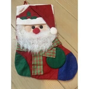 3D Santa Claus Christmas Stocking Faux Fur Beard Holiday Decor 14 inch
